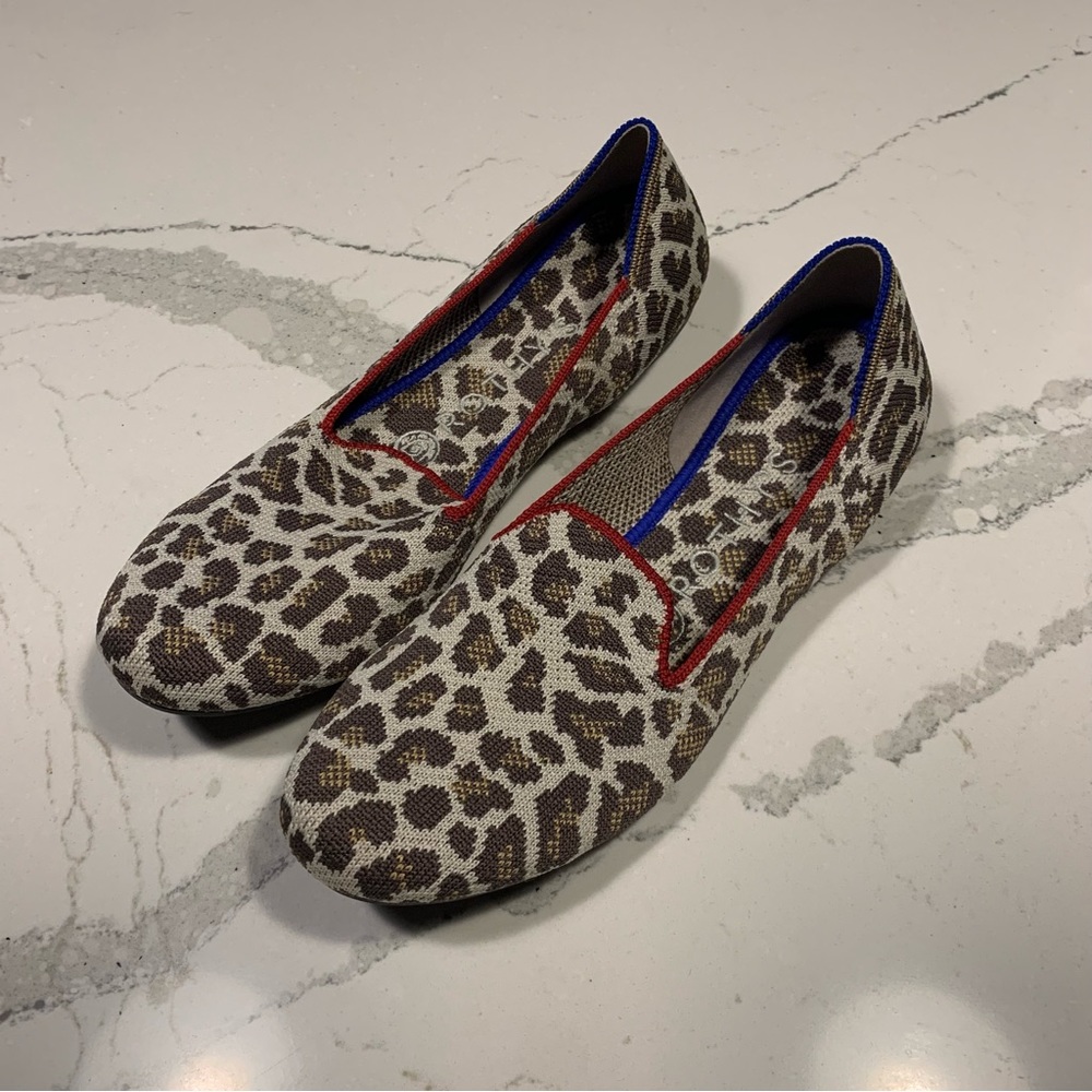 Rothy's Womens Size 7 W Flats Slip On Ballet Round Toe Comfy Shoes Leopard Print